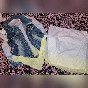 Denim Jacket and White Skirt Set